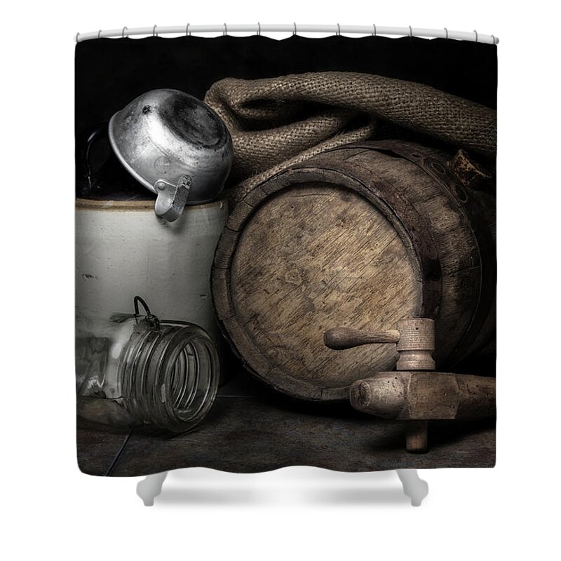 Crock Shower Curtain featuring the photograph Homemade Whiskey by Tom Mc Nemar