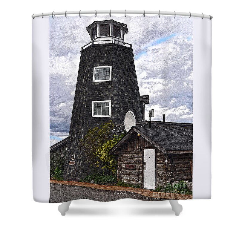 Diane Berry Shower Curtain featuring the drawing Homer Lighthouse Alaska by Diane E Berry