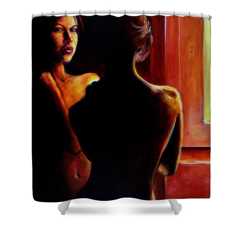 Nude Shower Curtain featuring the painting Honestly by Jason Reinhardt