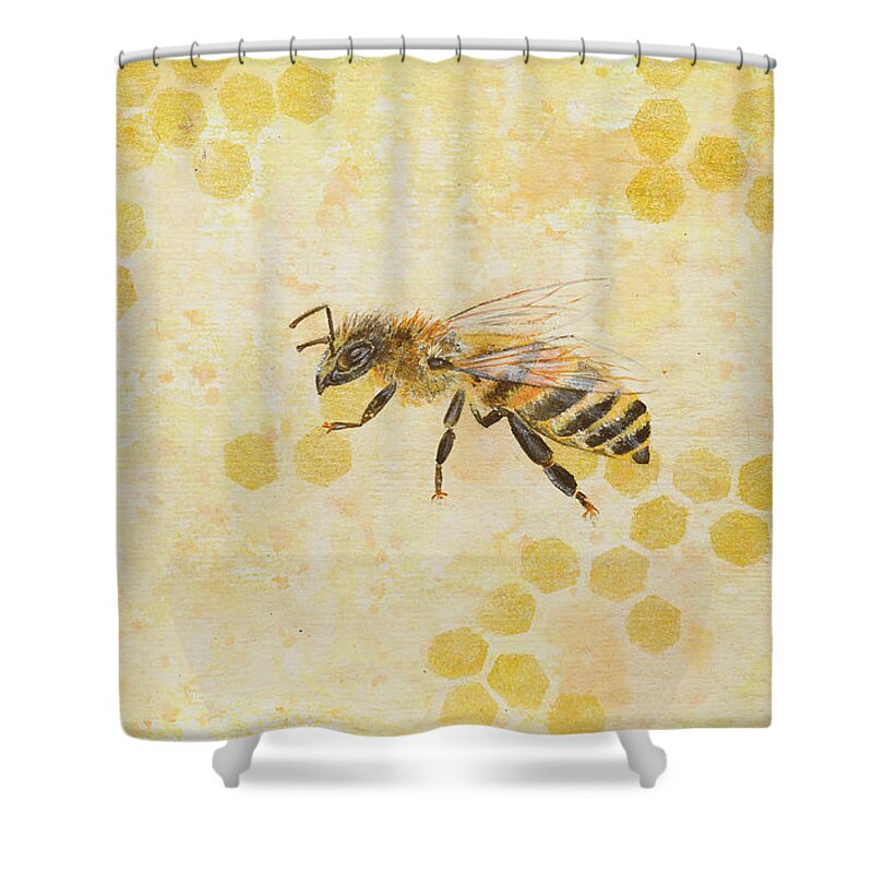 Bee Shower Curtain featuring the painting Honey bee by Stefanie Forck
