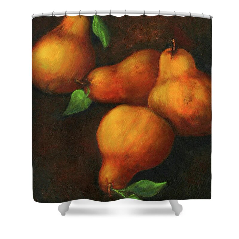 Pear Paintings Shower Curtain featuring the painting Honey Pears by Portraits By NC