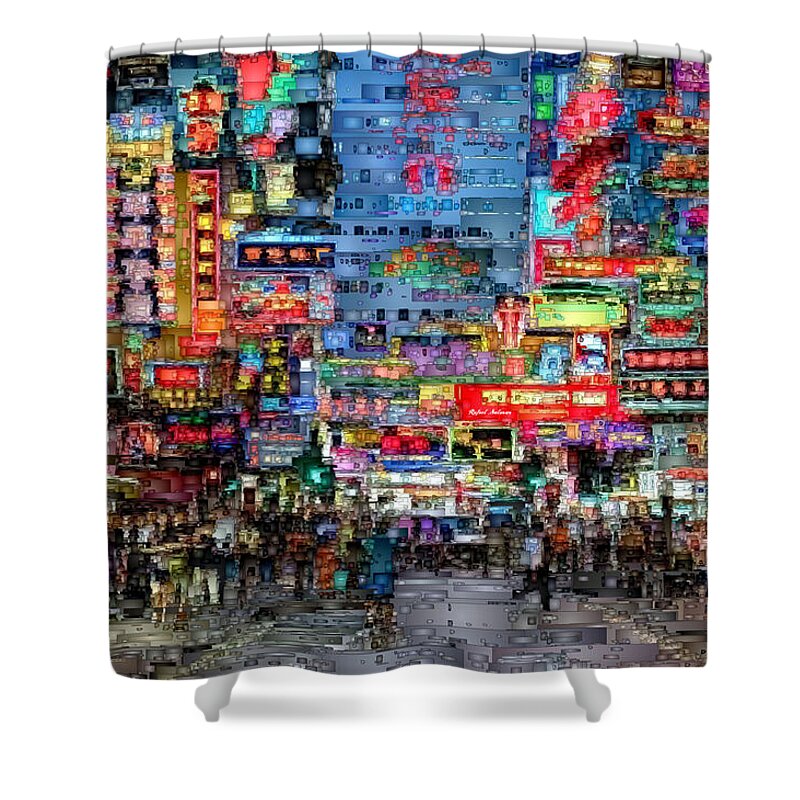 Rafael Salazar Shower Curtain featuring the digital art Hong Kong City Nightlife by Rafael Salazar