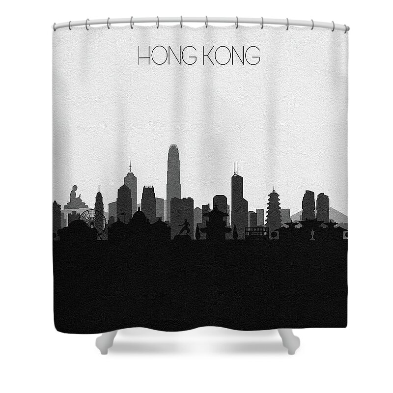 Hong Kong Shower Curtain featuring the drawing Hong Kong Cityscape Art by Inspirowl Design