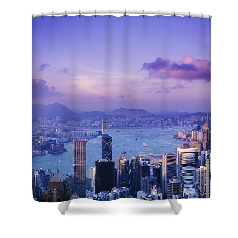 Aerial Shower Curtain featuring the photograph Hong Kong Harbor by Gloria & Richard Maschmeyer - Printscapes