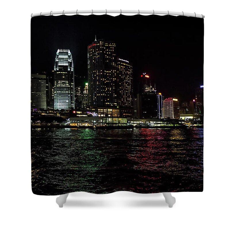 Hong Kong Shower Curtain featuring the photograph Hong Kong Water At Night by Endre Balogh