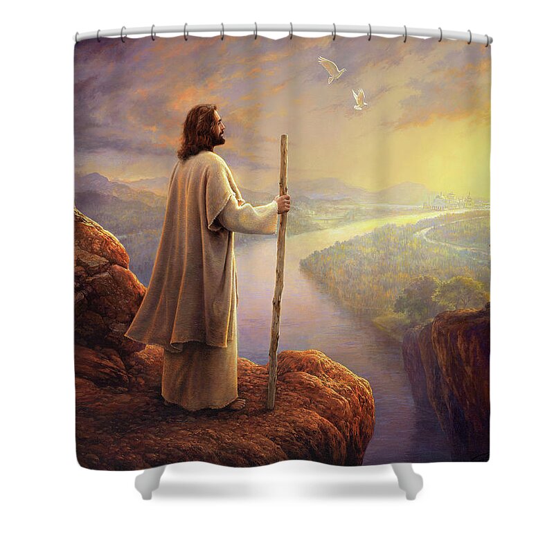 Jesus Shower Curtain featuring the painting Hope on the Horizon by Greg Olsen