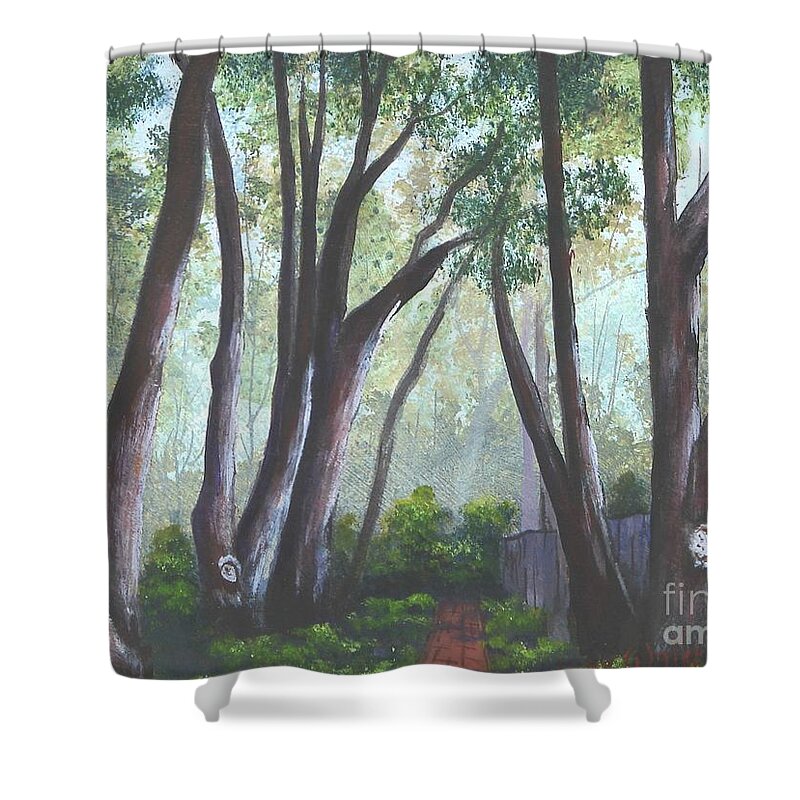 Landscape Shower Curtain featuring the painting Hopeland Garden Pathway by Jerry Walker
