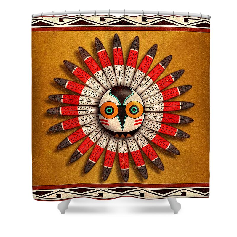 Native American Indian Shower Curtain featuring the digital art Hopi Owl Mask by John Wills