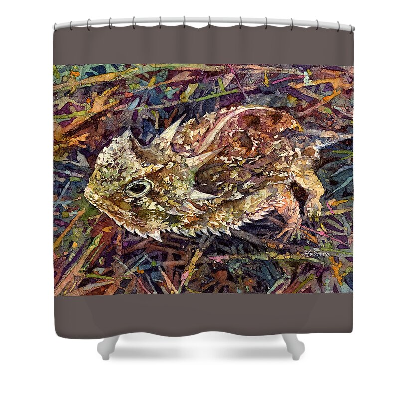 Horned Toad Shower Curtain featuring the painting Horned Toad by Hailey E Herrera