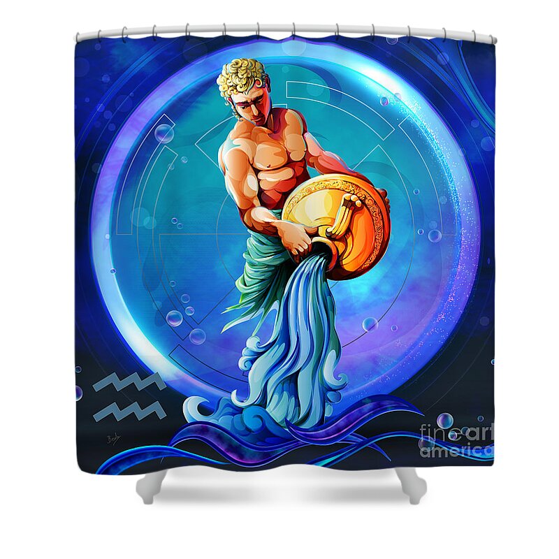 Zodiac Shower Curtain featuring the digital art Horoscope Signs-Aquarius by Peter Awax