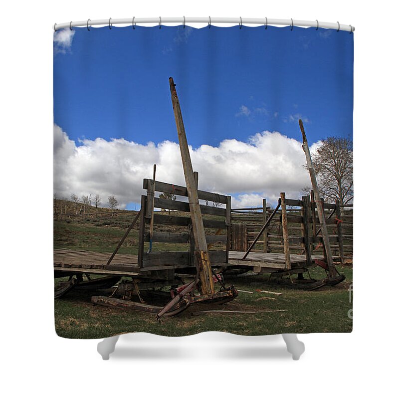 Sled Shower Curtain featuring the photograph Horse drawn Sled by Edward R Wisell