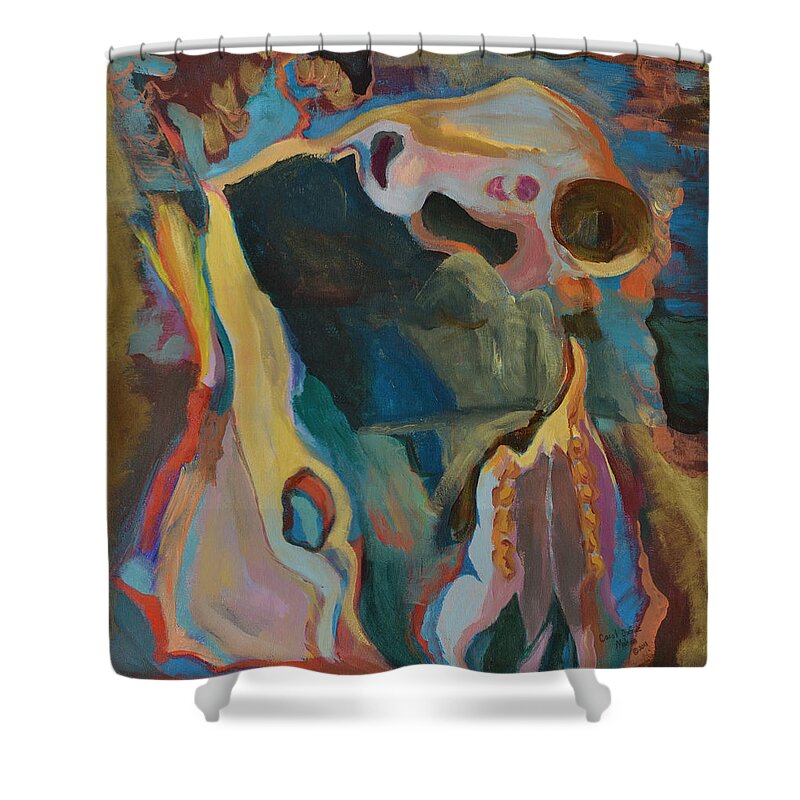Horse Shower Curtain featuring the painting Horse Skull Study by Carol Oufnac Mahan