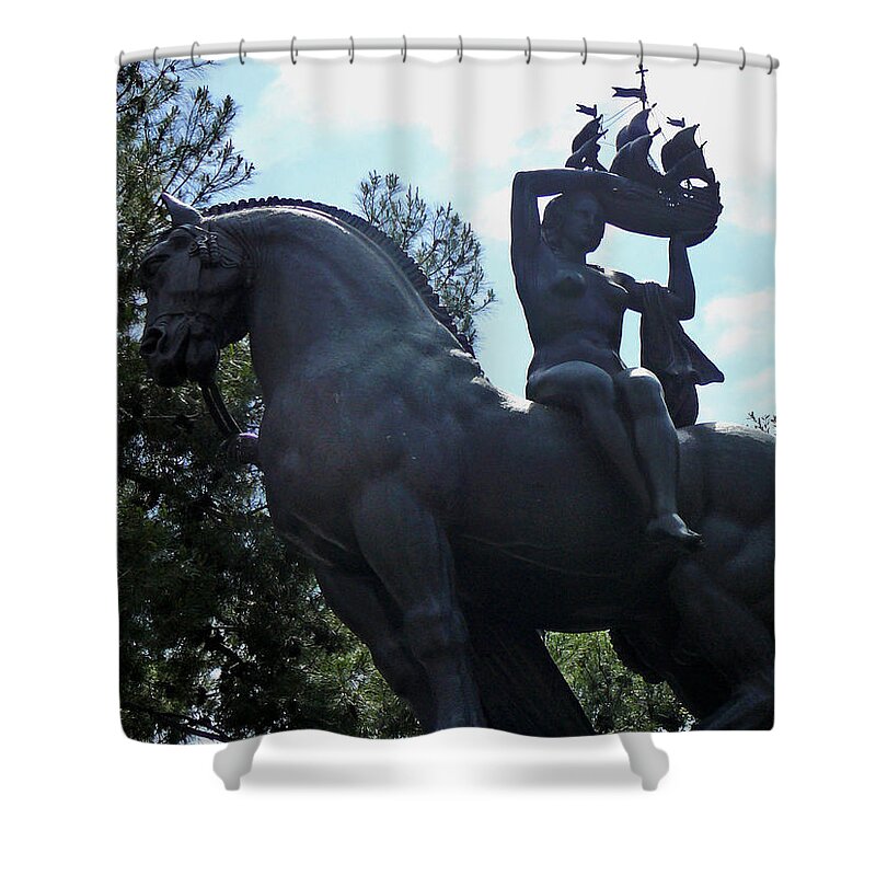 Stature Shower Curtain featuring the photograph Horse Statue by Francesca Mackenney