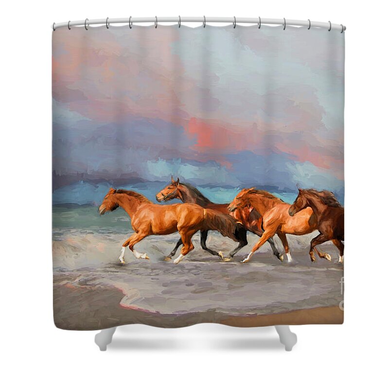 Beach Shower Curtain featuring the photograph Horses at the Beach by Mim White