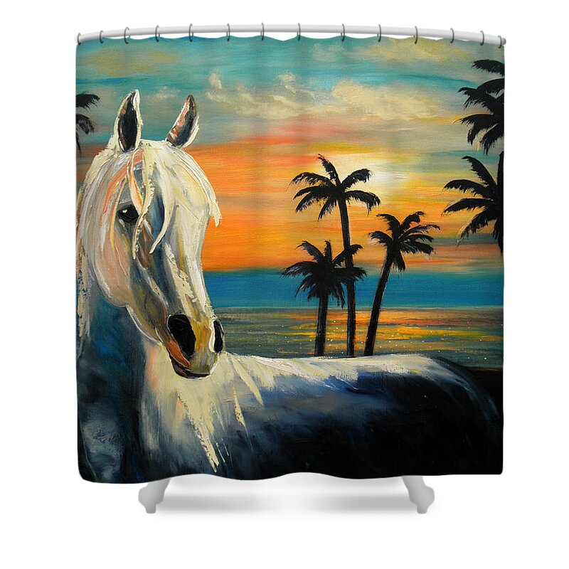 Horse Shower Curtain featuring the painting Horses in Paradise TELL ME YOUR DREAM by Gina De Gorna