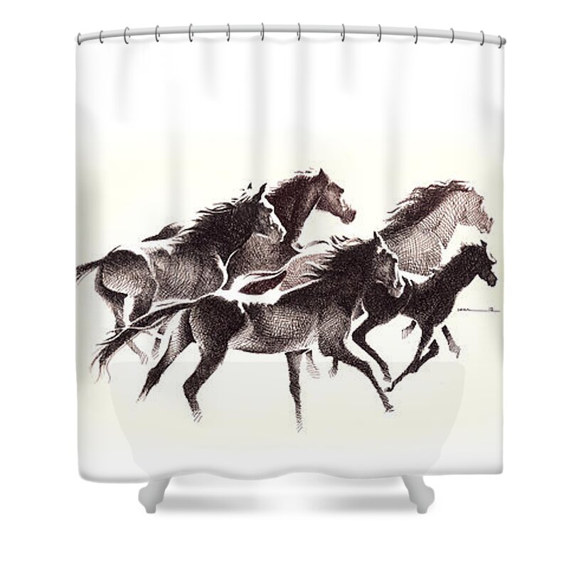 Wildlife Shower Curtain featuring the digital art Horses4 mug by Mamoun Sakkal