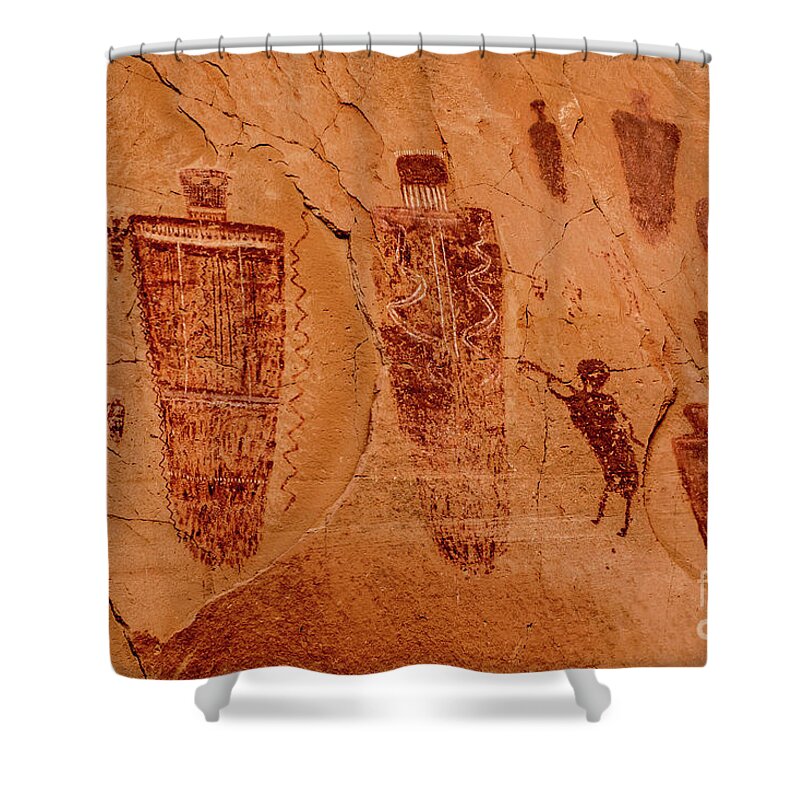 Horseshoe Canyon Shower Curtain featuring the photograph Horseshoe Canyon Great Gallery Group 2 Pictographs by Gary Whitton