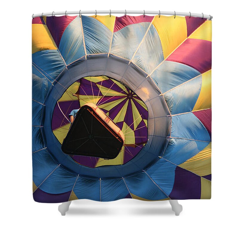 Balloons Shower Curtain featuring the photograph Hot Air Balloon Basket by Heather Classen