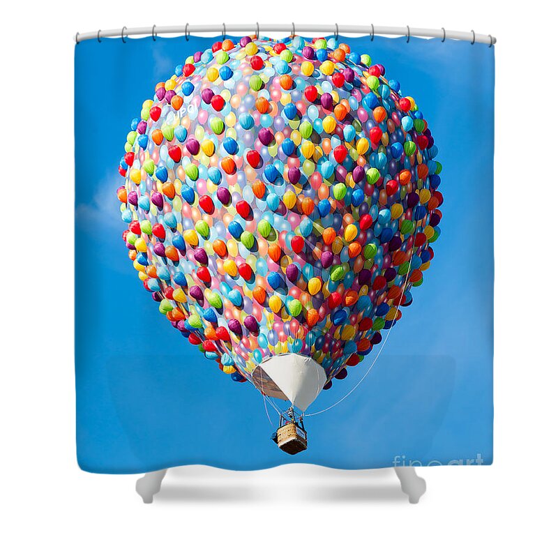 Balloon Fiesta Shower Curtain featuring the photograph The Up hot air balloon by Colin Rayner