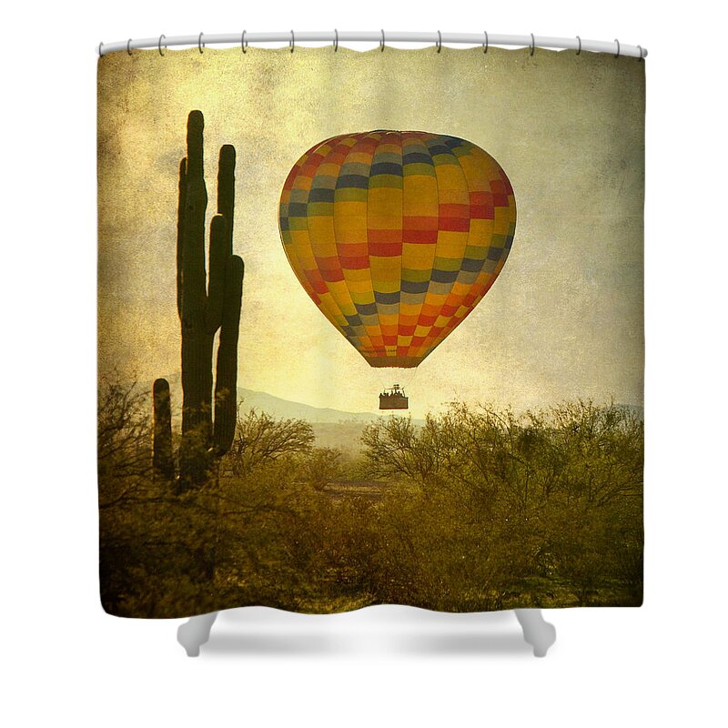 Arizona Shower Curtain featuring the photograph Hot Air Balloon Flight Over the Southwest Desert by James BO Insogna