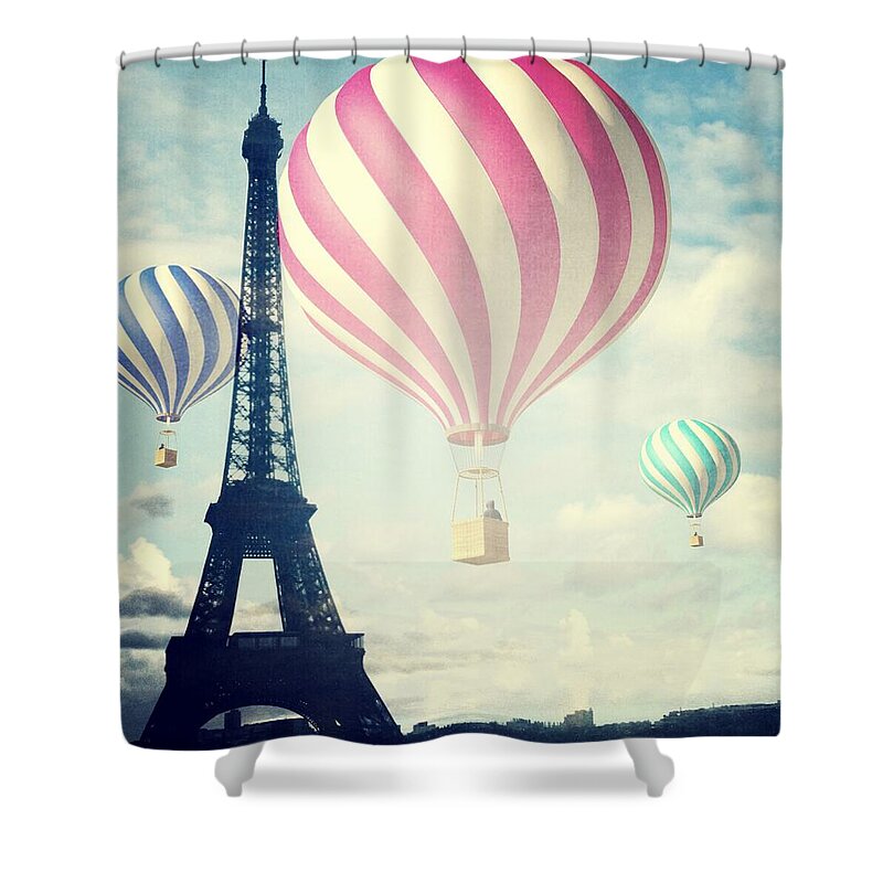 Hot Air Balloon Shower Curtain featuring the photograph Hot Air Balloons in Paris #1 by Marianna Mills