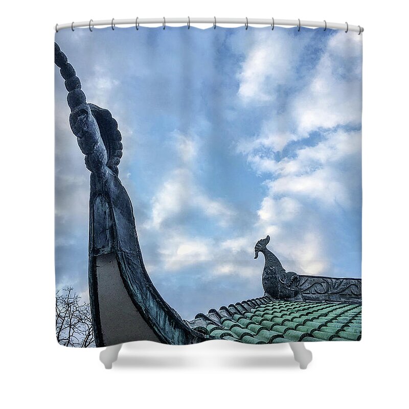 Roof Shower Curtain featuring the photograph Hot Dog Temple by Lynellen Nielsen