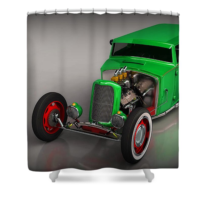 American Shower Curtain featuring the digital art Hot Rod Sedan by Ken Morris