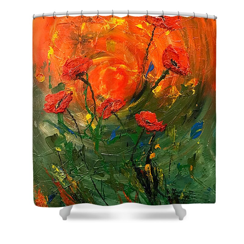 Hot Painting Shower Curtain featuring the painting Hot Summer Poppies by Dorothy Maier