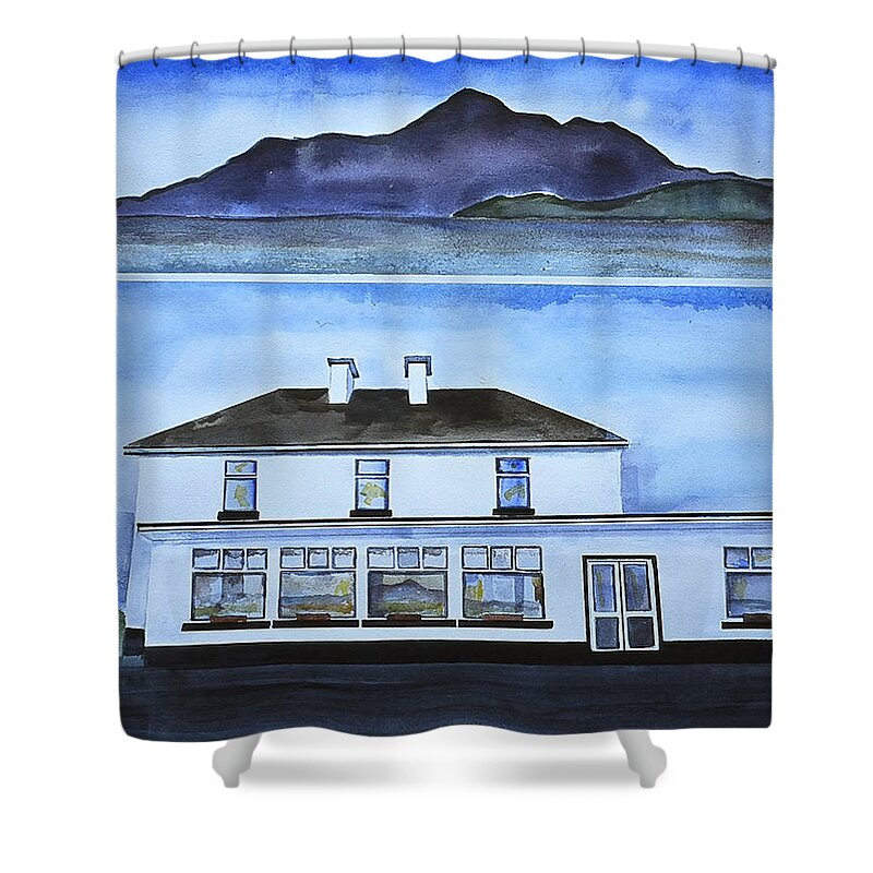  Shower Curtain featuring the painting Hotel and Island by Kathleen Barnes
