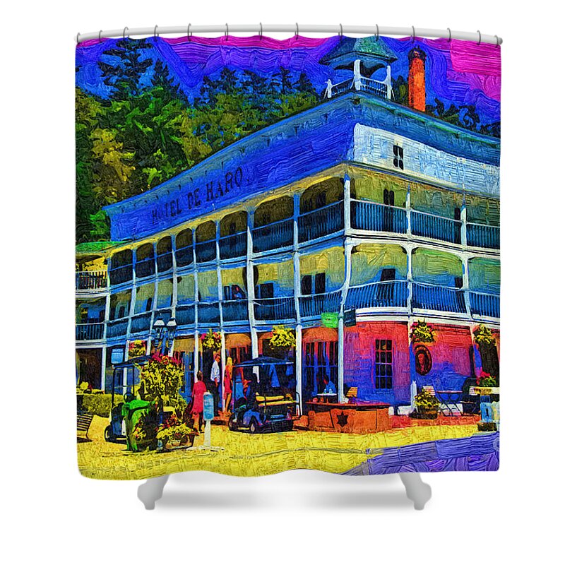 Roche-harbor Shower Curtain featuring the digital art Hotel De Haro by Kirt Tisdale