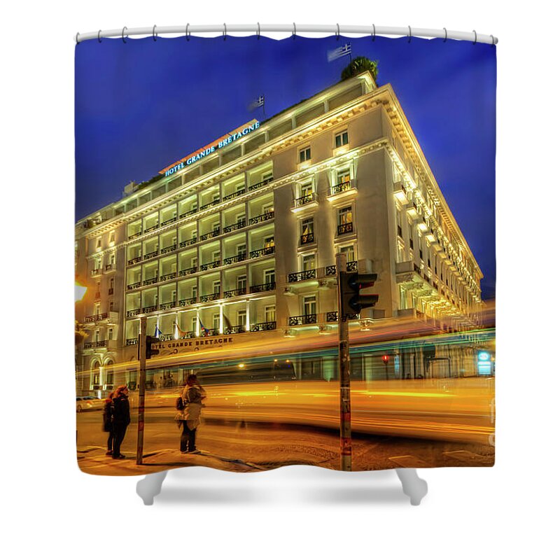 Yhun Suarez Shower Curtain featuring the photograph Hotel Grande Bretagne - Athens by Yhun Suarez