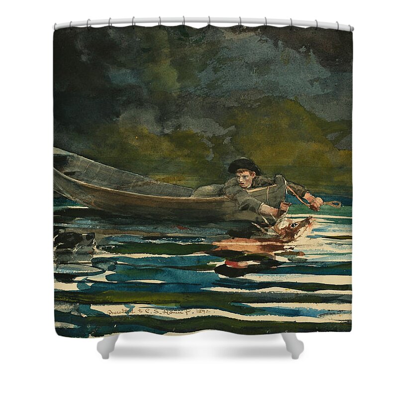 Winslow Homer Shower Curtain featuring the drawing Hound and Hunter. Sketch by Winslow Homer