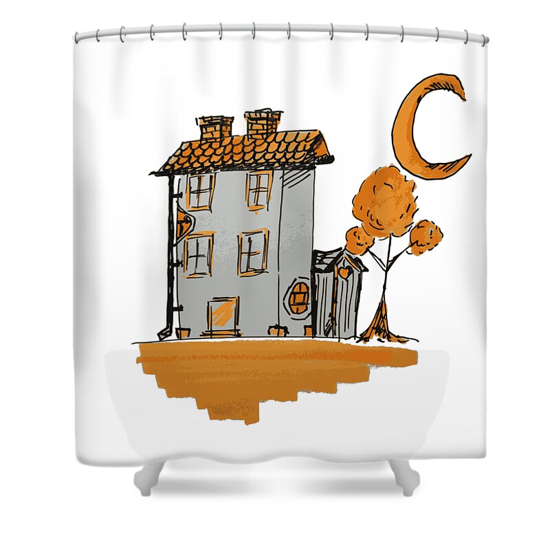 House Shower Curtain featuring the digital art House and moon by Piotr Dulski