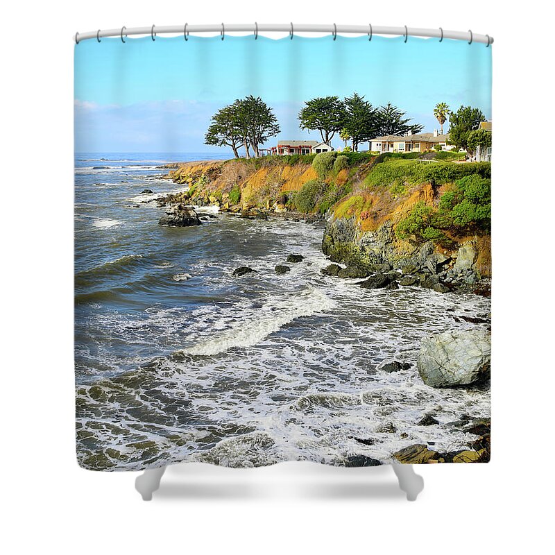House On The Point Cayucos California Shower Curtain featuring the photograph House on the Point Cayucos California by Barbara Snyder