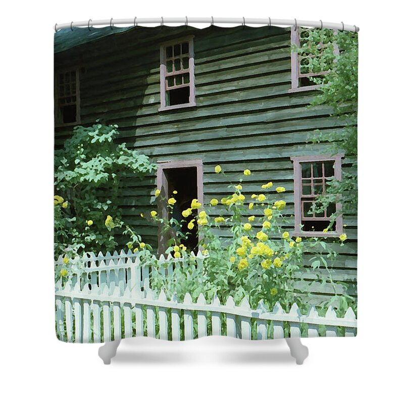 Picket Fence Shower Curtain featuring the photograph House with Picket Fence by Geoff Jewett