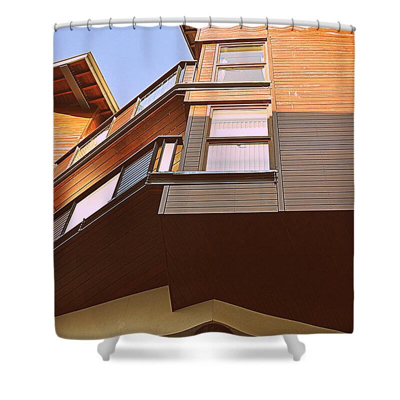 Flats Shower Curtain featuring the photograph Houses in the Sky by Andy Thompson