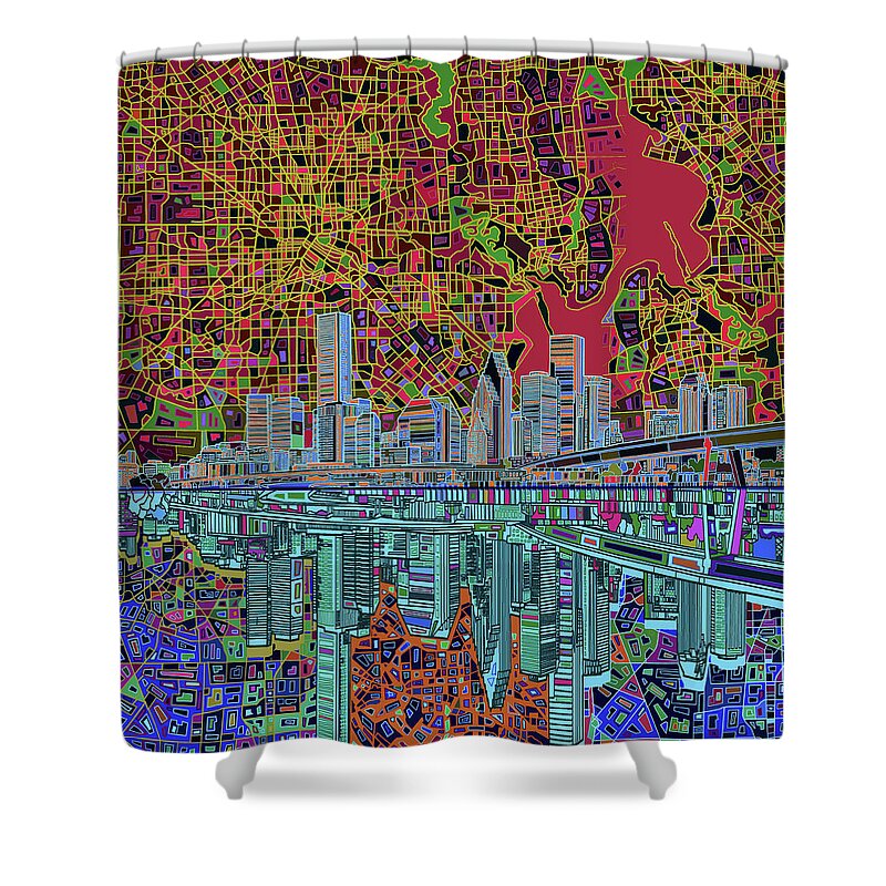 Houston Shower Curtain featuring the painting Houston Skyline Abstract 3 by Bekim M