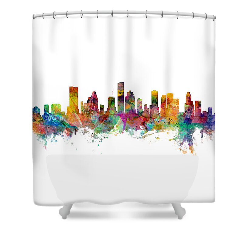 United States Shower Curtain featuring the digital art Houston Texas Skyline Panoramic by Michael Tompsett