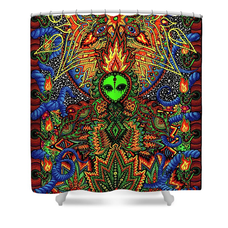 Alien Shower Curtain featuring the drawing How Do You Like It Here by Baruska A Michalcikova