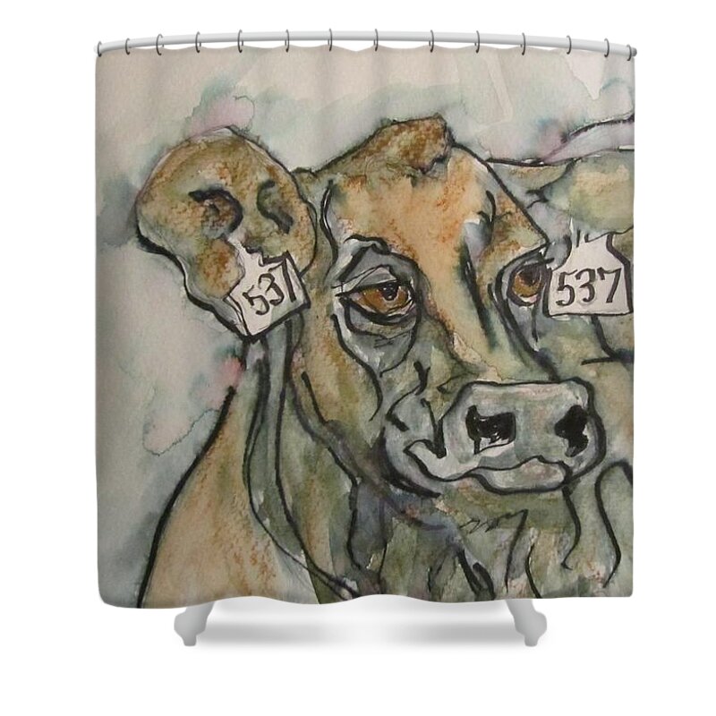 Cow Shower Curtain featuring the painting How Now by Barbara O'Toole