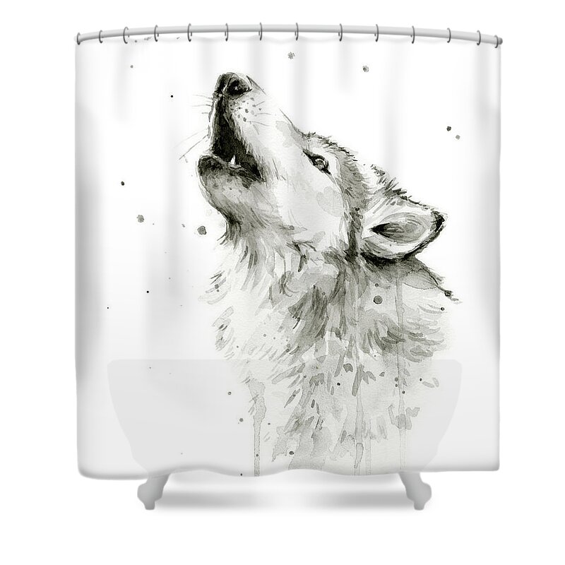 Watercolor Shower Curtain featuring the painting Howling Wolf Watercolor by Olga Shvartsur