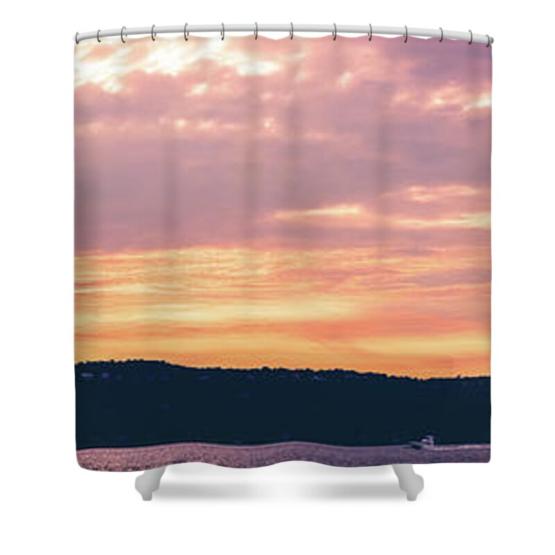 Hudson River Shower Curtain featuring the photograph Hudson River Sunset Panoramic by Colleen Kammerer