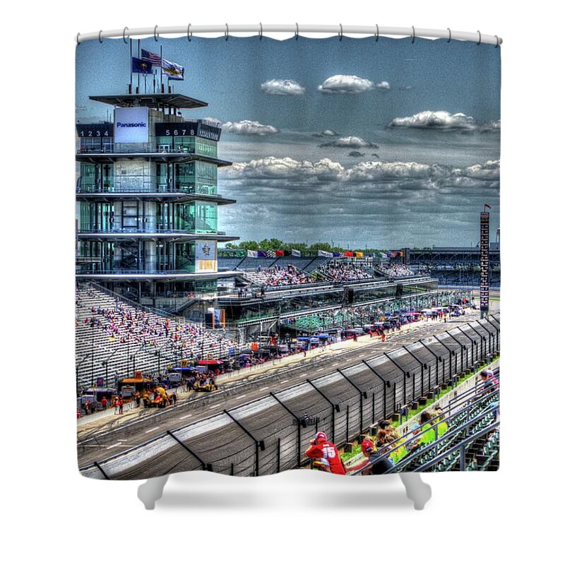 Indy 500 Shower Curtain featuring the photograph Hulman Suites by Josh Williams