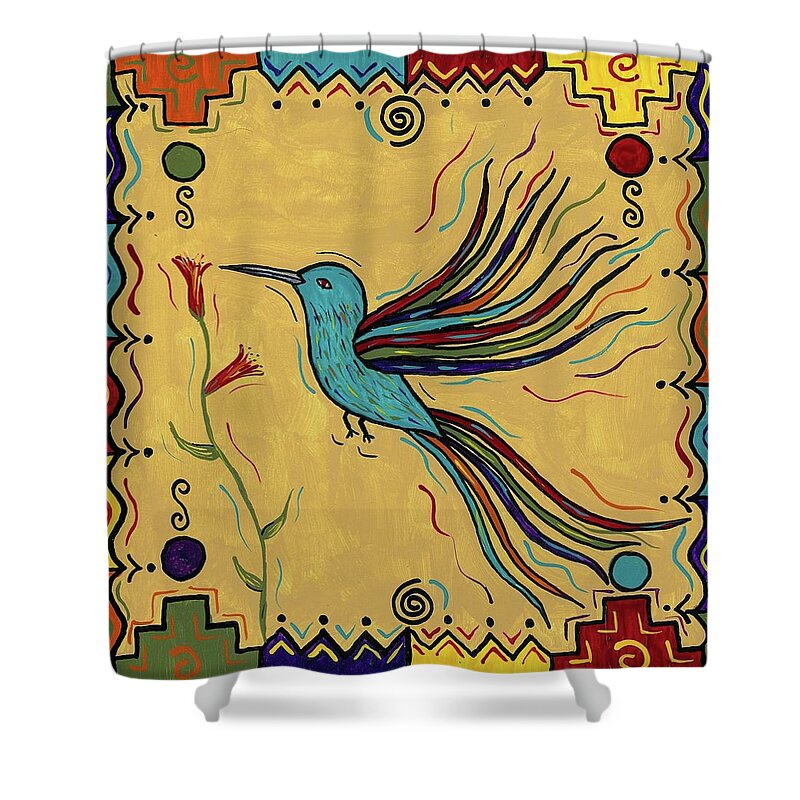 Cross Shower Curtain featuring the painting Hummer Time by Susie WEBER