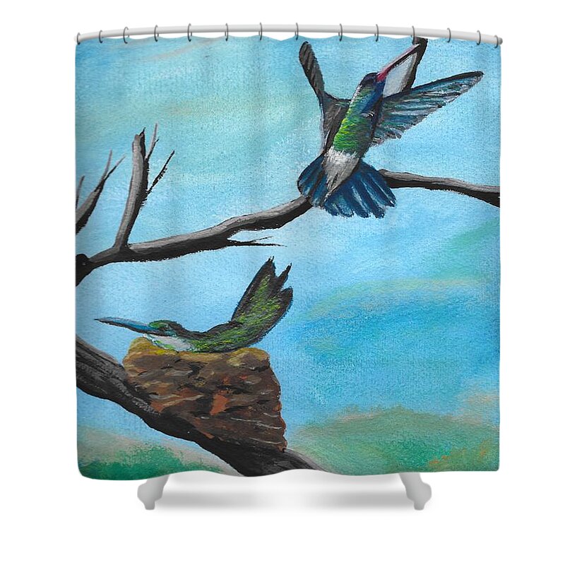 Humming Birds Shower Curtain featuring the painting Humming Birds by David Bigelow