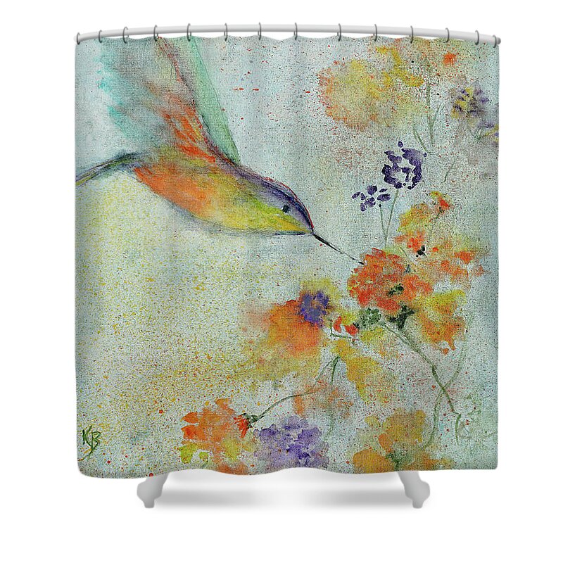 Bird Shower Curtain featuring the painting Hummingbird by Karen Fleschler