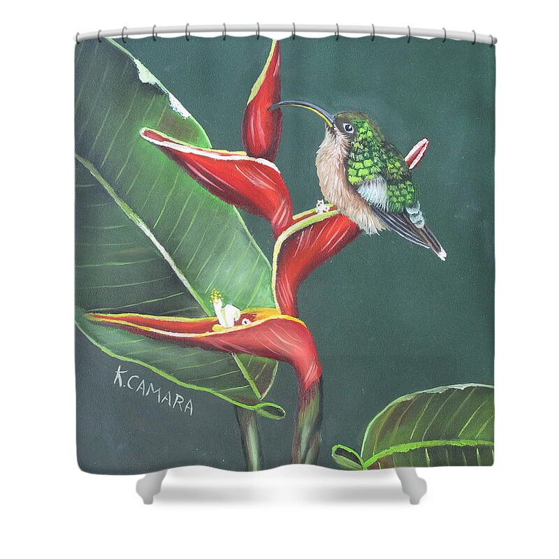 Landscape Shower Curtain featuring the painting Hummingbird by Kathie Camara