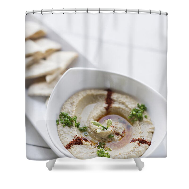 Chickpea Shower Curtain featuring the photograph Hummus Houmous Vegetarian Dip Snack Food by JM Travel Photography