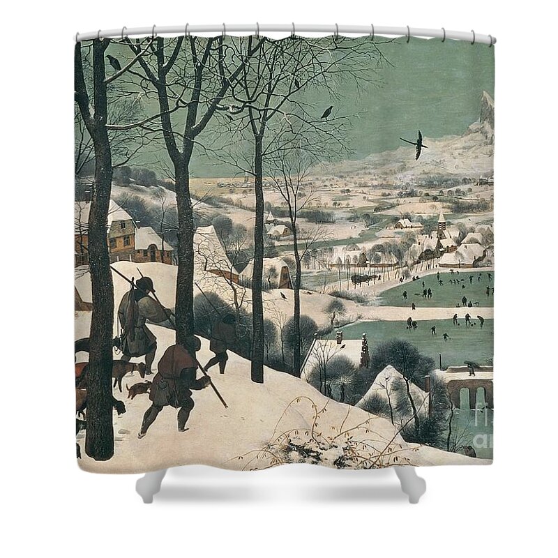 Hunters Shower Curtain featuring the painting Hunters in the Snow by Pieter the Elder Bruegel