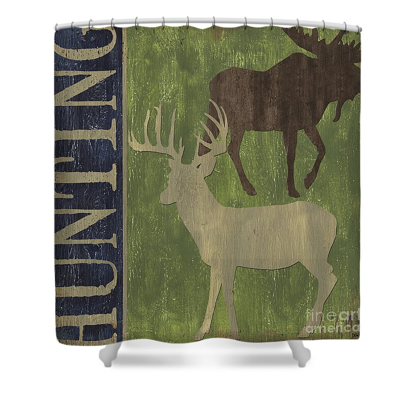 Lodge Shower Curtain featuring the painting Hunting by Debbie DeWitt